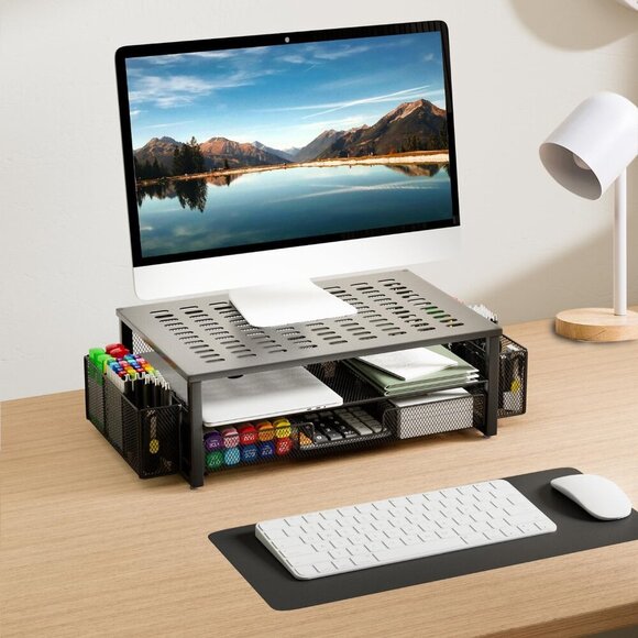 Desk Computer Monitor Stand Riser with Drawer and 2 Pen Holder, Desk Organizer, - Picture 7 of 7